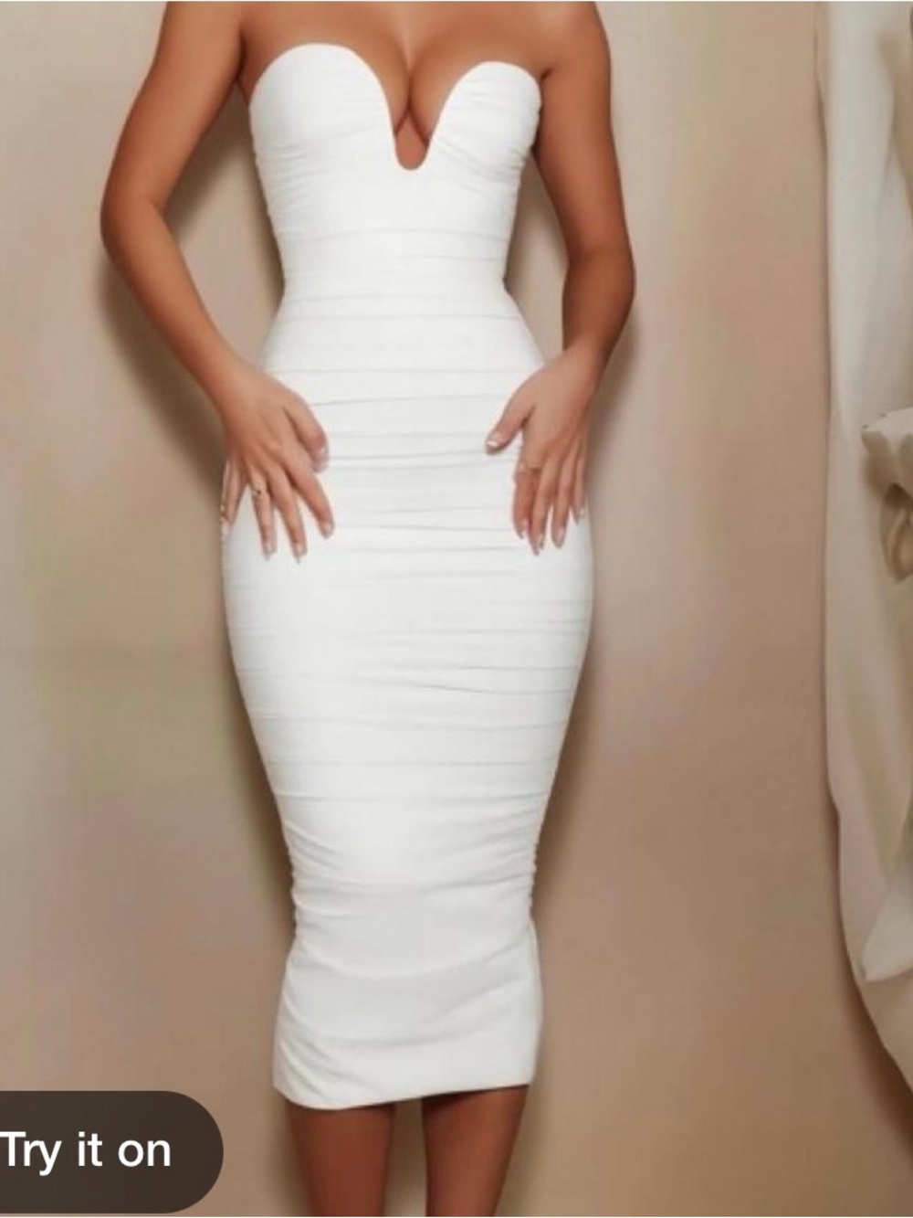 Oh Polly low cut white/beige dress size small/4. Like new.